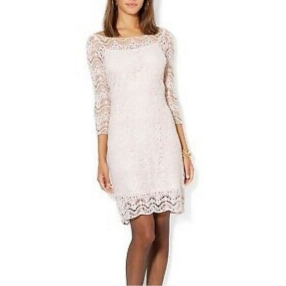 Lauren Ralph Lauren Dresses & Skirts - Lauren Ralph Lauren Pink Crochet Lace Dress 3/4 Sleeve Sheath Romantic Small NWT